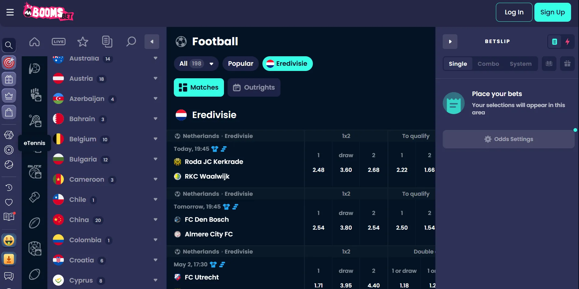 Sportweddenschappen in de Booms Bet app